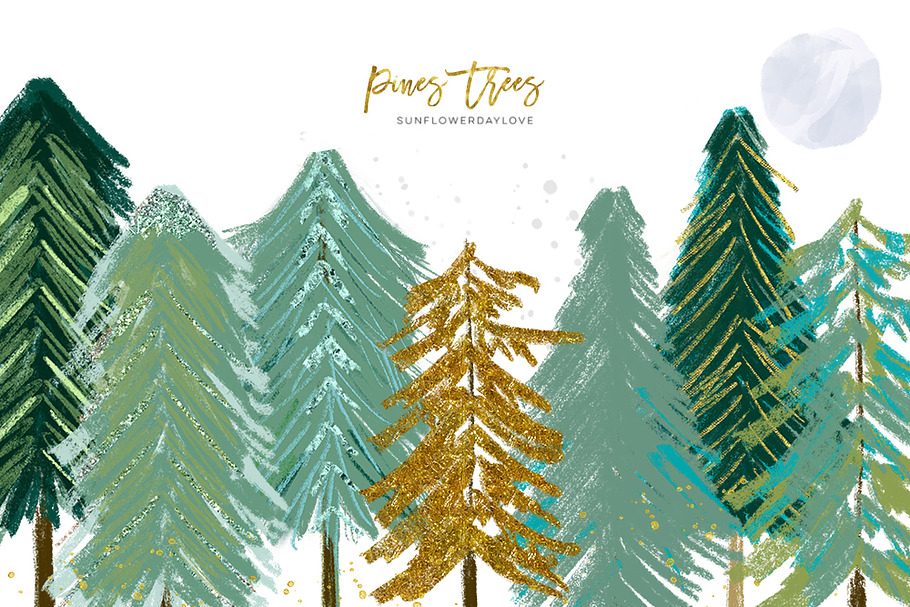 Conifer Trees, Watercolor pine trees in Illustrations - product preview 8