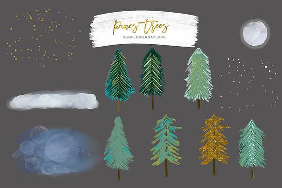 Conifer Trees, Watercolor pine trees in Illustrations - product preview 2