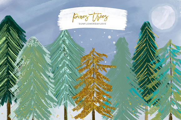Conifer Trees, Watercolor pine trees in Illustrations - product preview 5