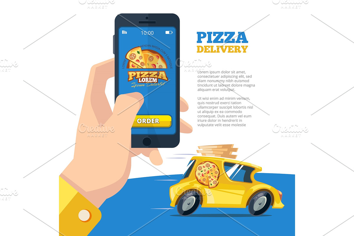 order pizza online. man holding in Illustrations - product preview 8