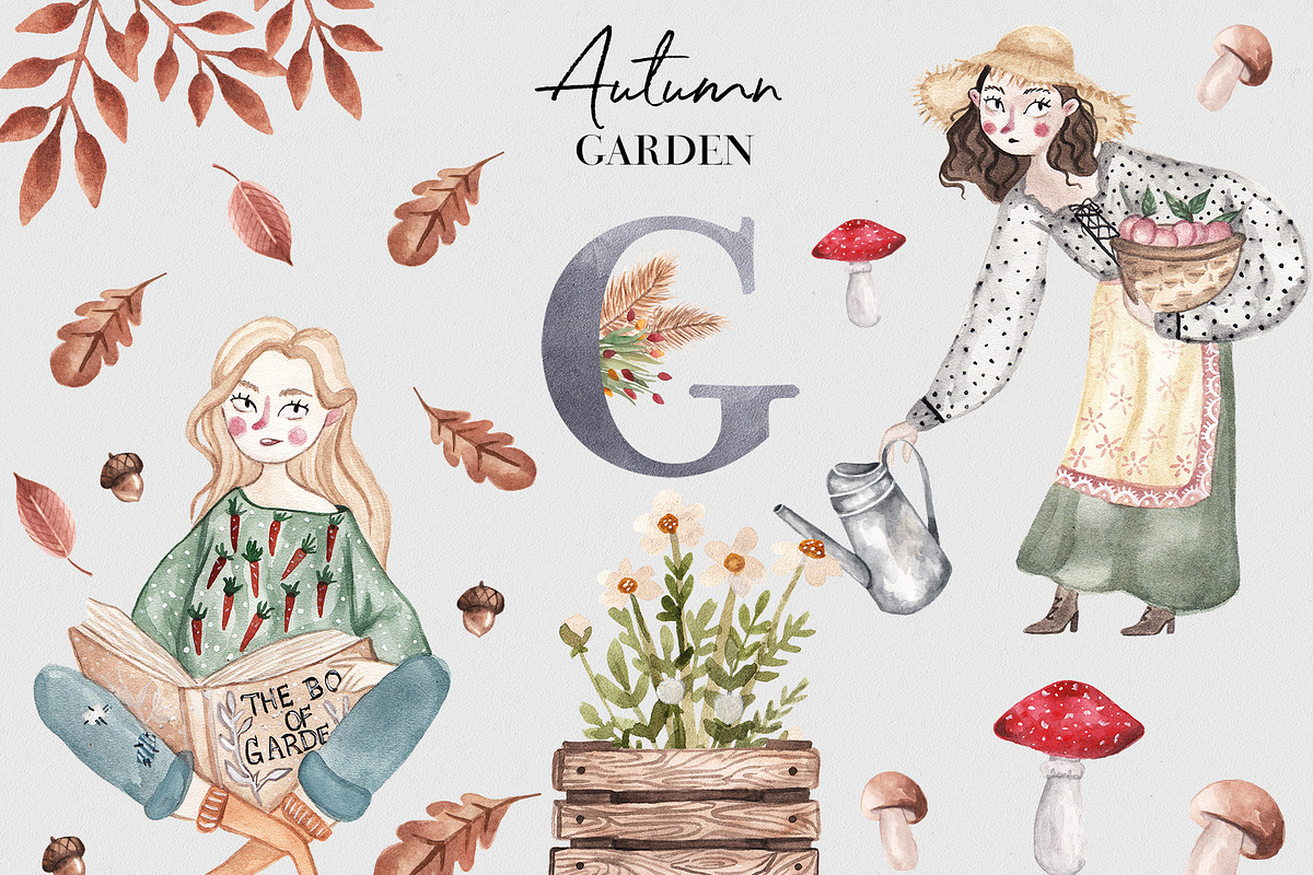 Autumn Garden Watercolor Collection in Illustrations - product preview 8