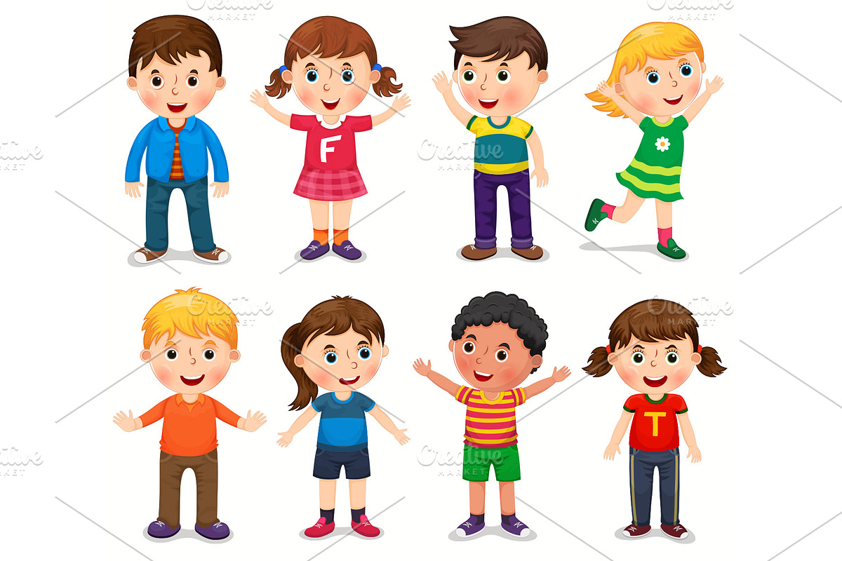 Happy children in different position in Illustrations - product preview 8