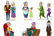 Senior people cartoon set