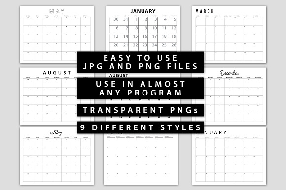 2019 JPG/PNG Calendar Templates in Templates - product preview 1