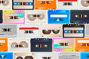 Detailed audio cassettes in a row