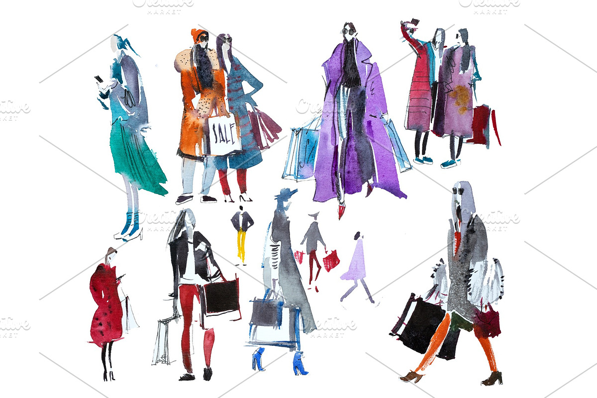 People in outerwear with shopping in Illustrations - product preview 8
