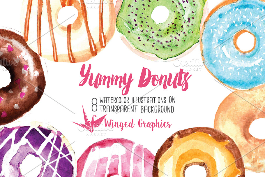 Watercolor Donut illustrations in Illustrations - product preview 8