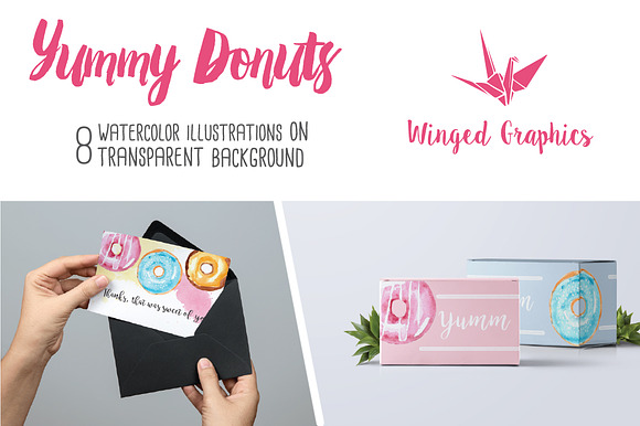 Watercolor Donut illustrations in Illustrations - product preview 1