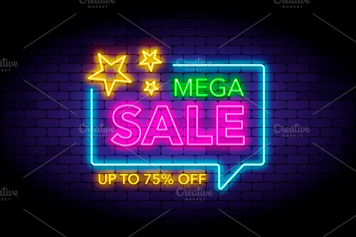 Mega sale illustration in neon style in Illustrations - product preview 8