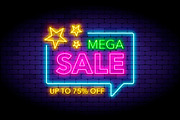 Mega sale illustration in neon style