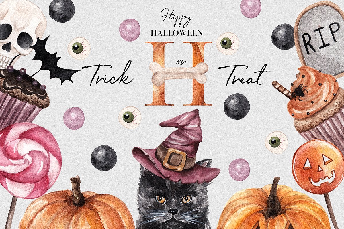 Trick or Treat! Halloween.Watercolor in Illustrations - product preview 8