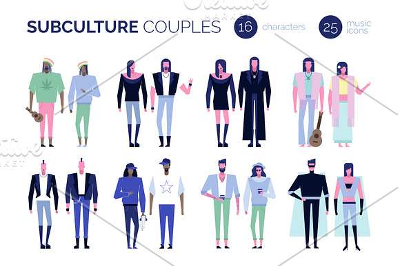 Be yourself. Subcultures set + icons in Illustrations - product preview 8