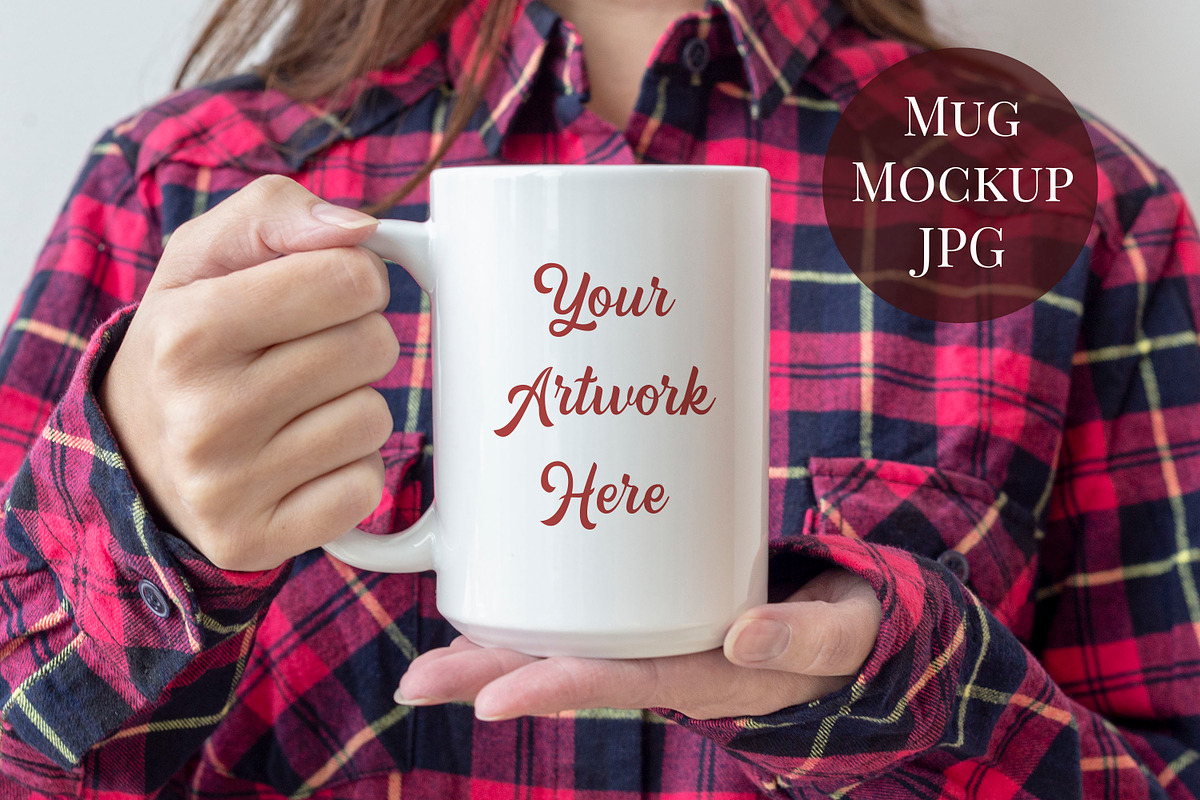 15oz Mug Mockup-res plaid shirt in Product Mockups - product preview 8