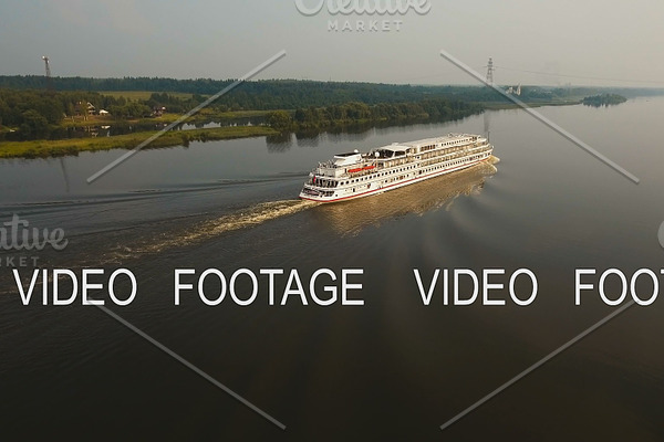 Cruise ship on the river.Aerial view