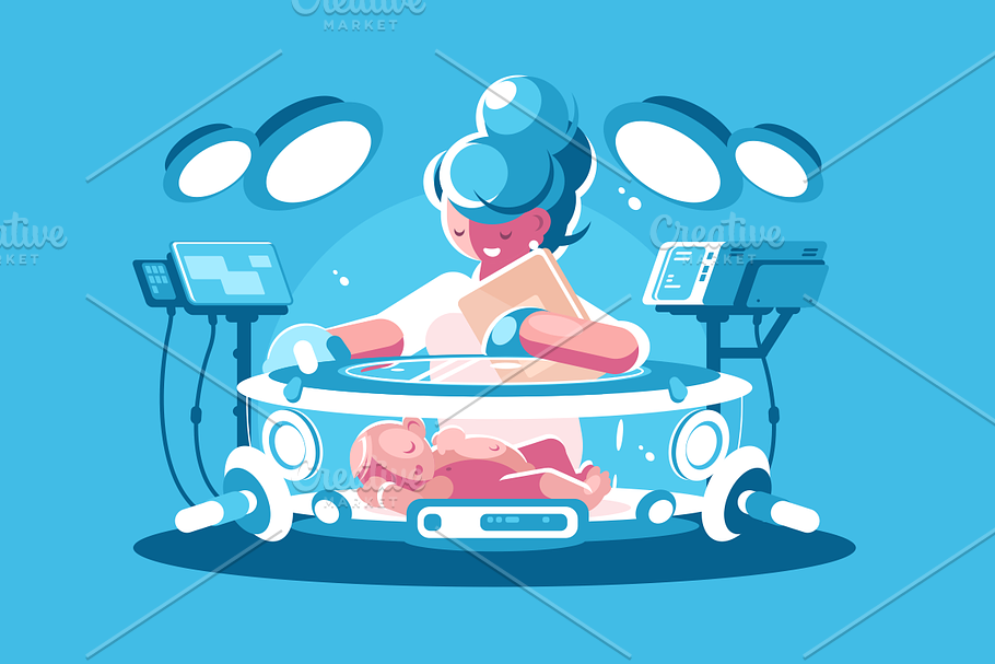 Nurse child incubator with baby in Illustrations - product preview 8