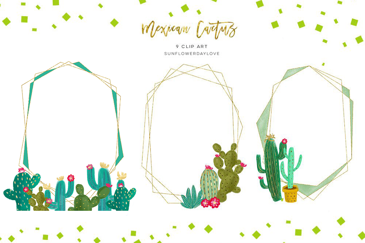 Cactus Gold Geometric Frames Clipart in Illustrations - product preview 8