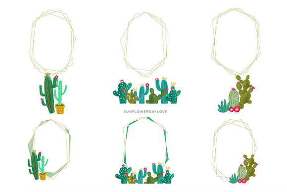 Cactus Gold Geometric Frames Clipart in Illustrations - product preview 1