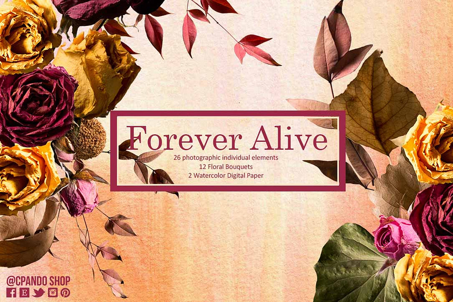 Forever Alive Floral Clip Art in Illustrations - product preview 8