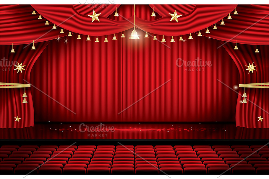 Red Stage Curtain with Seats  in Illustrations - product preview 8