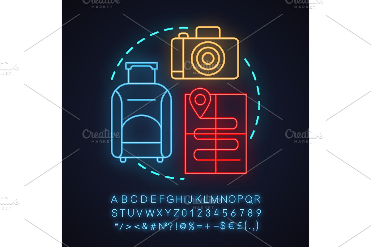 Travel agency neon light icon in Icons - product preview 8