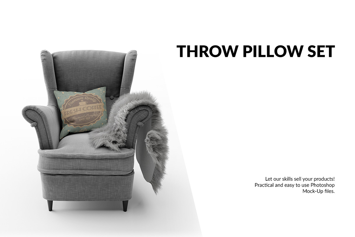 Throw Pillow on Armchair Set in Product Mockups - product preview 8