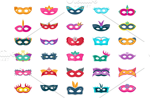 60 Face Mask Flat Vector Icons