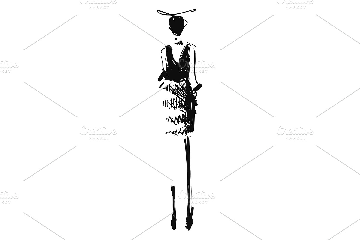 Woman in a black dress. Fashion in Illustrations - product preview 8