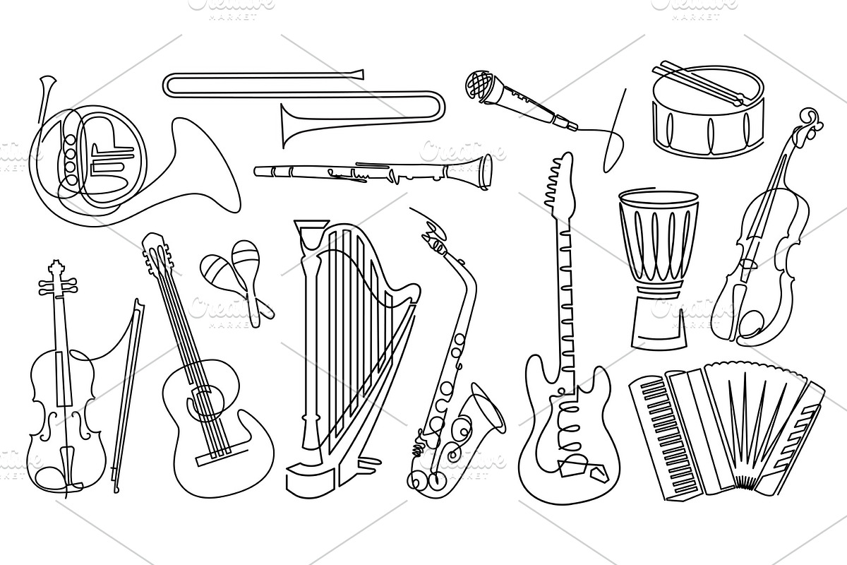 Continuous line drawing of Musical in Objects - product preview 8
