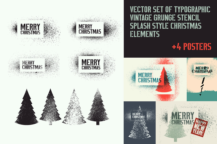 Vector set of stencil Xmas elements. in Illustrations - product preview 8