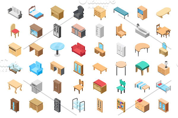 90 Furniture Isometric Icons