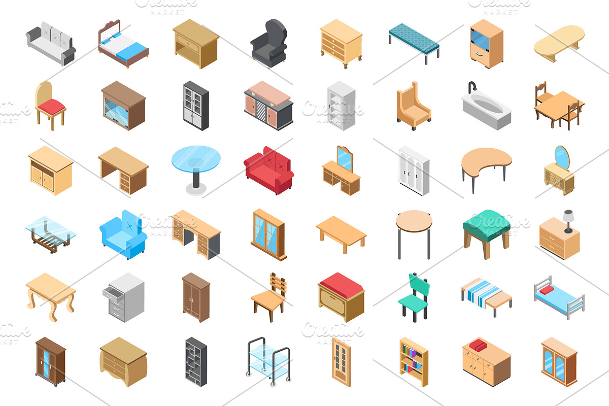 90 Furniture Isometric Icons in Icons - product preview 8