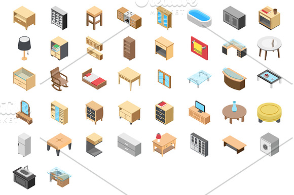 90 Furniture Isometric Icons in Icons - product preview 1