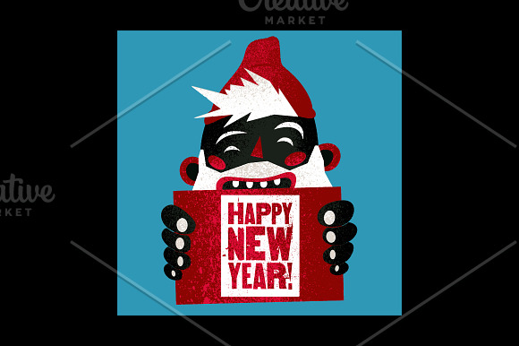 Christmas card + cartoon bearded man in Illustrations - product preview 2