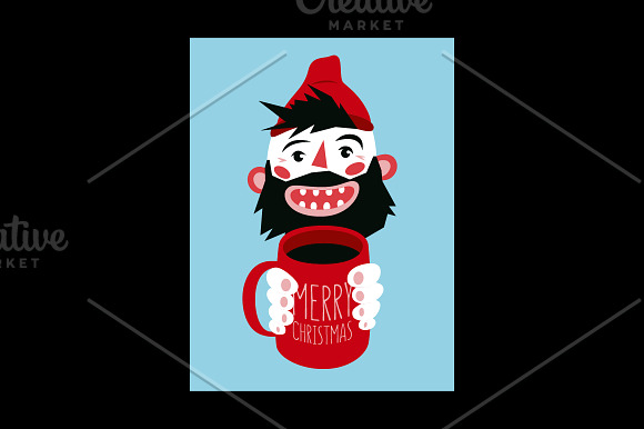 Christmas card + cartoon bearded man in Illustrations - product preview 4