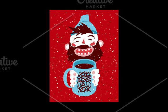 Christmas card + cartoon bearded man in Illustrations - product preview 5