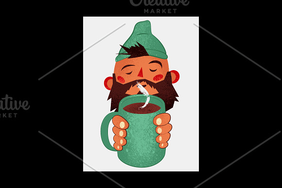 Christmas card + cartoon bearded man in Illustrations - product preview 6