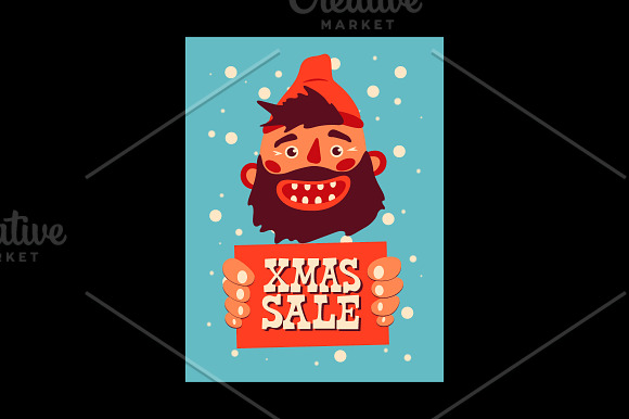 Christmas card + cartoon bearded man in Illustrations - product preview 8