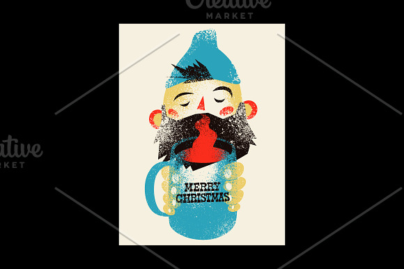 Christmas card + cartoon bearded man in Illustrations - product preview 9