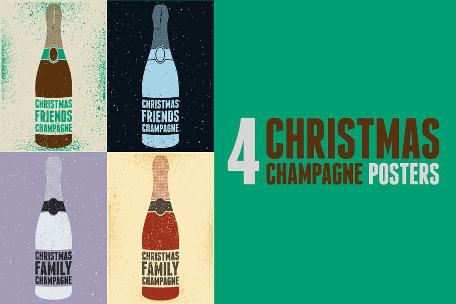 Champagne grunge Christmas poster. in Illustrations - product preview 8