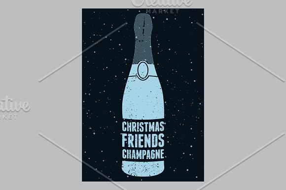 Champagne grunge Christmas poster. in Illustrations - product preview 1