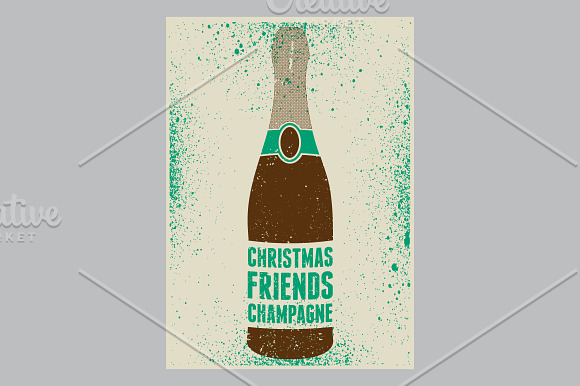 Champagne grunge Christmas poster. in Illustrations - product preview 2