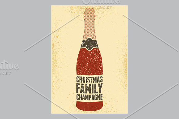 Champagne grunge Christmas poster. in Illustrations - product preview 4
