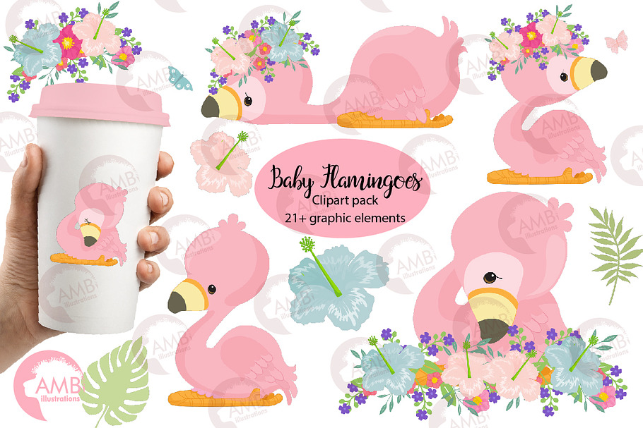 Flamingo clipart, AMB-2470 in Illustrations - product preview 8