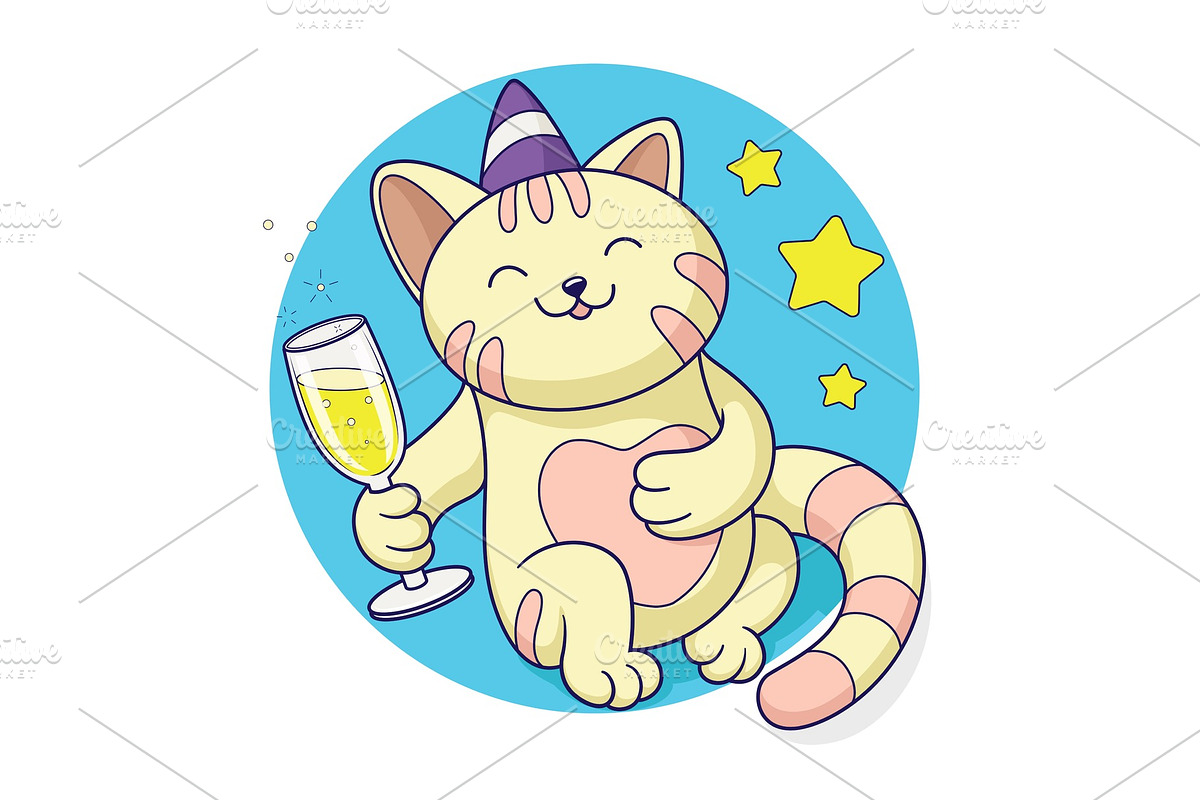 Cat celebrating champagne vector in Illustrations - product preview 8