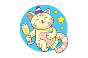 Cat celebrating champagne vector