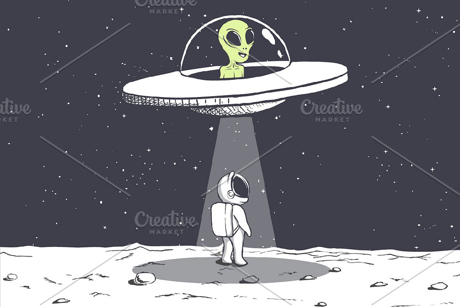 an alien abducts an astronaut in Illustrations - product preview 8