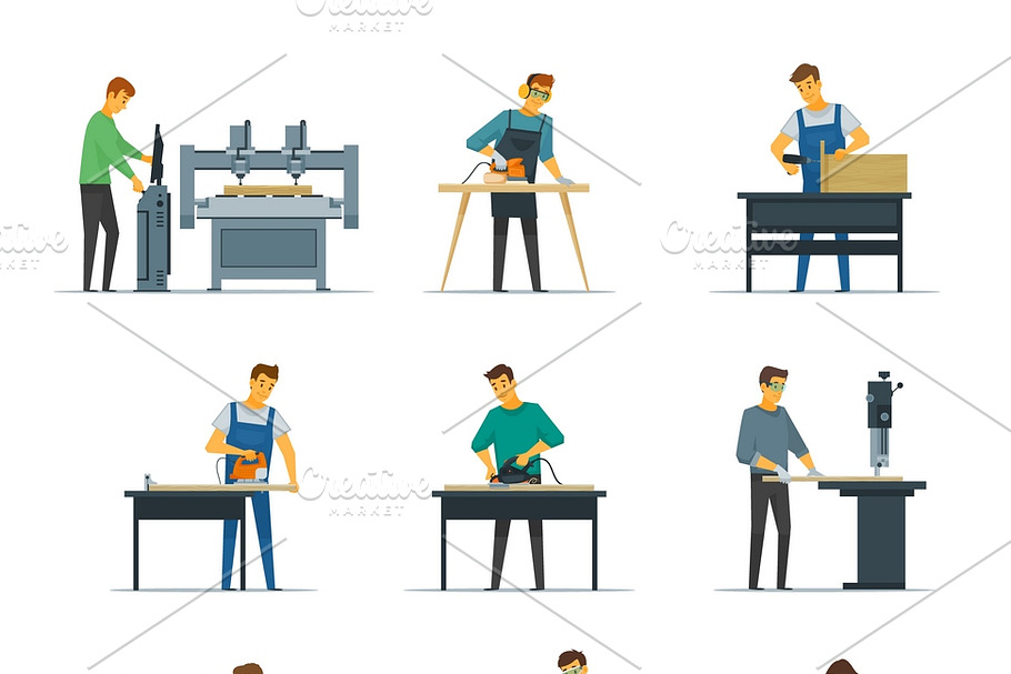 Woodworking services icons set