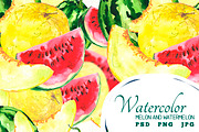Watercolor Melon and Watermelon