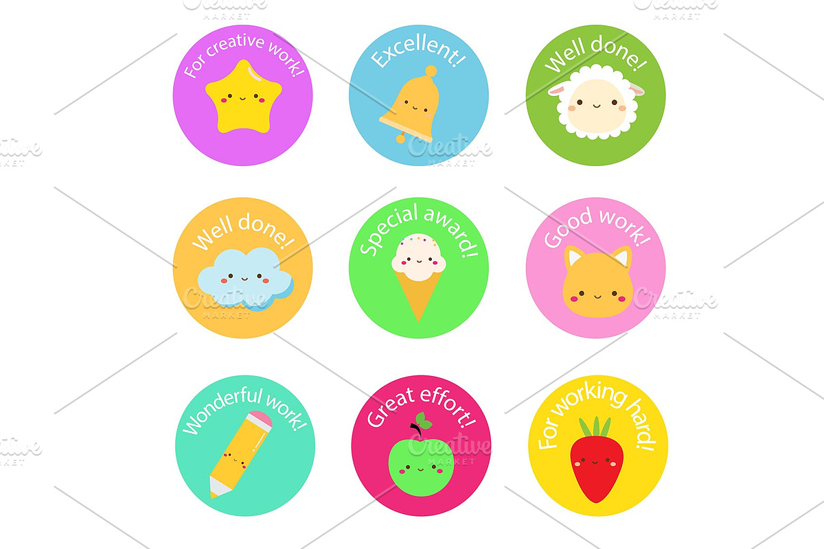 Cute award stickers for school kids in Icons - product preview 8