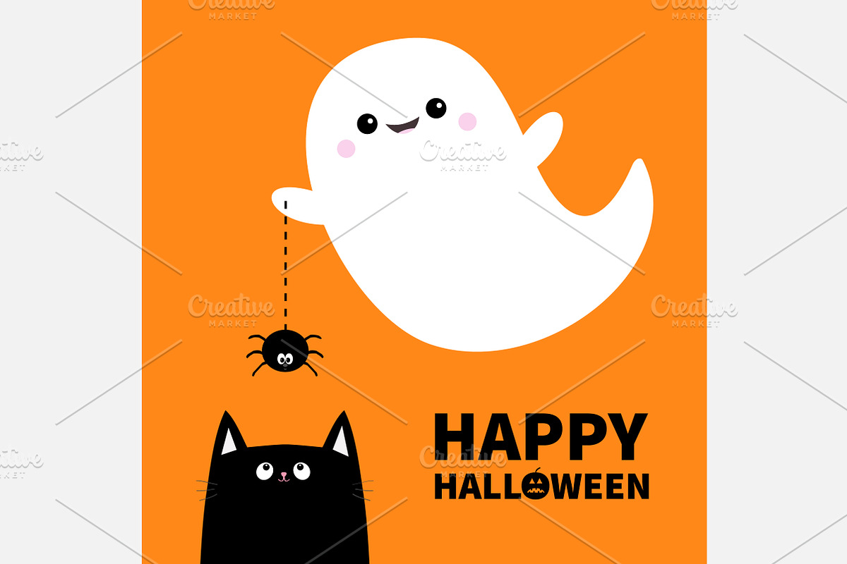 Happy Halloween. Ghost, spider, cat. in Illustrations - product preview 8